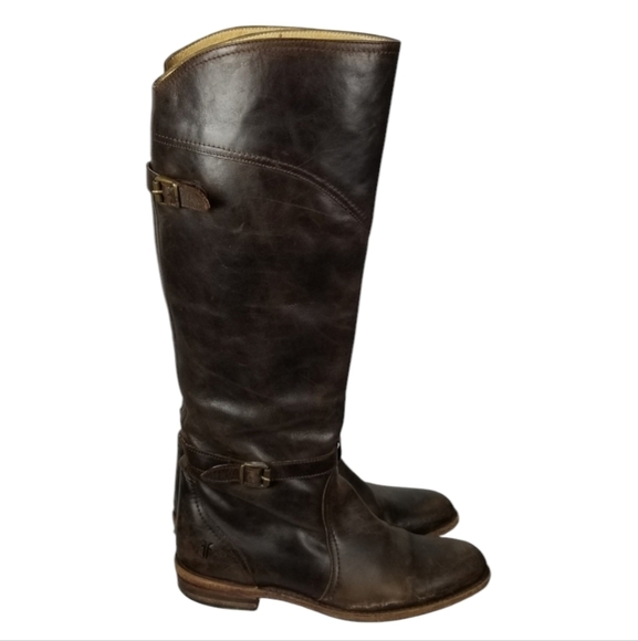 Frye Dorado Equestrian Leather Riding Boots Womens Size 9 HOLE Brown Knee High - Picture 1 of 16